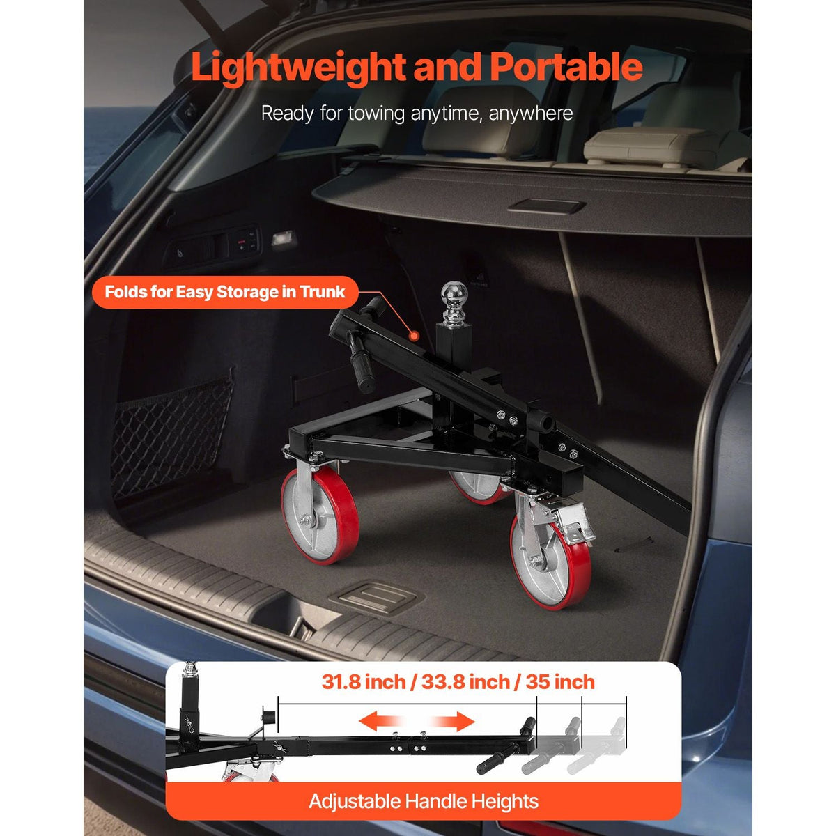 Trailer Dolly, 3500lbs Tongue Weight Capacity, 18 inch and 22 inch Height Adjustable Trailer Dolly, with 2 inch Hitch Ball, Adjustable Handle Length, 8-inch Swivel Wheels, for Moving RV Trailer