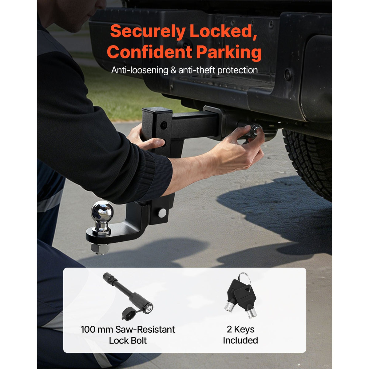 Trailer Hitch Ball Mount, Fit 2-Inch Receiver, Adjustable Trailer Hitch with 2 Inch Ball & Pin, 7500 lbs GTW, 9.5 Inch Drop, Towing Ball Mounts for RVs, Off-Road Vehicles and Trucks, Black