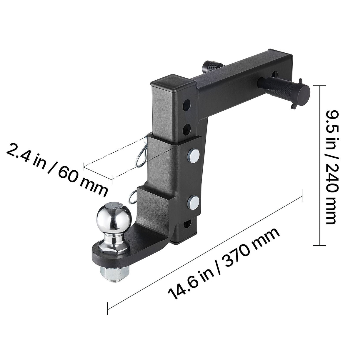 Trailer Hitch Ball Mount, Fit 2-Inch Receiver, Adjustable Trailer Hitch with 2 Inch Ball & Pin, 7500 lbs GTW, 9.5 Inch Drop, Towing Ball Mounts for RVs, Off-Road Vehicles and Trucks, Black