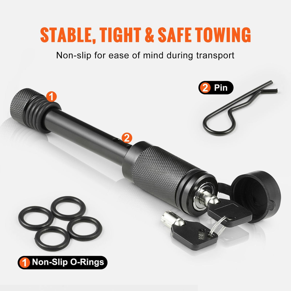 Trailer Hitch Lock, 5/8-inch Diameter, Locking Receiver Pin with 2 Keys and 4 O-Rings, Weatherproof Anti-Theft Tow Lockable Pin with Dust, Mud & Gunk Protection, Fits for Truck, Boat, Bike, Car