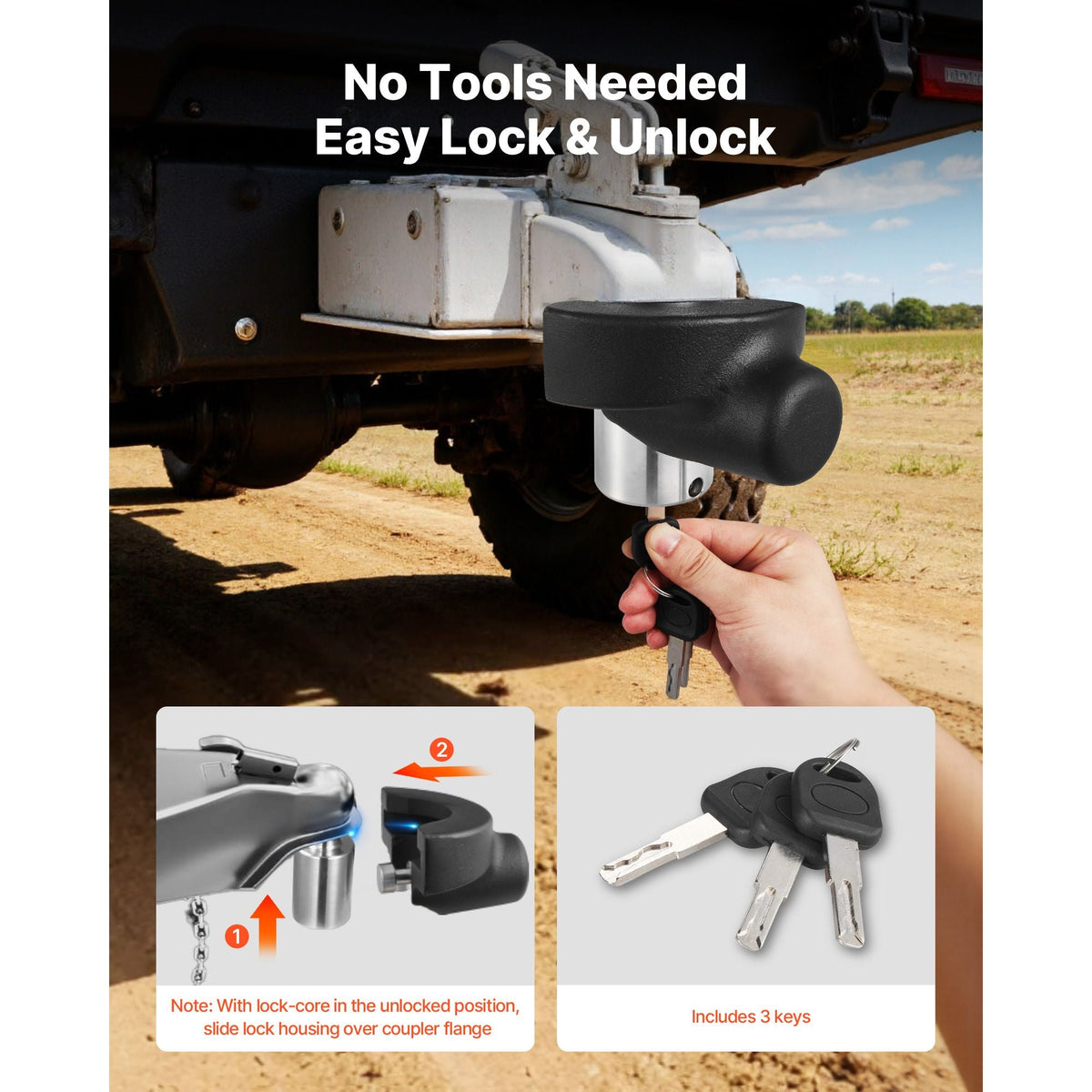 Trailer Hitch Lock, Compatible with 2-5/16 in Couplers, Heavy-Duty Anti-Theft Trailer Ball Lock with 3 Keys, Prying-Resistant & Impact-Resistant, Fits for RVs, Boats, Off-Road Vehicles, Trailers