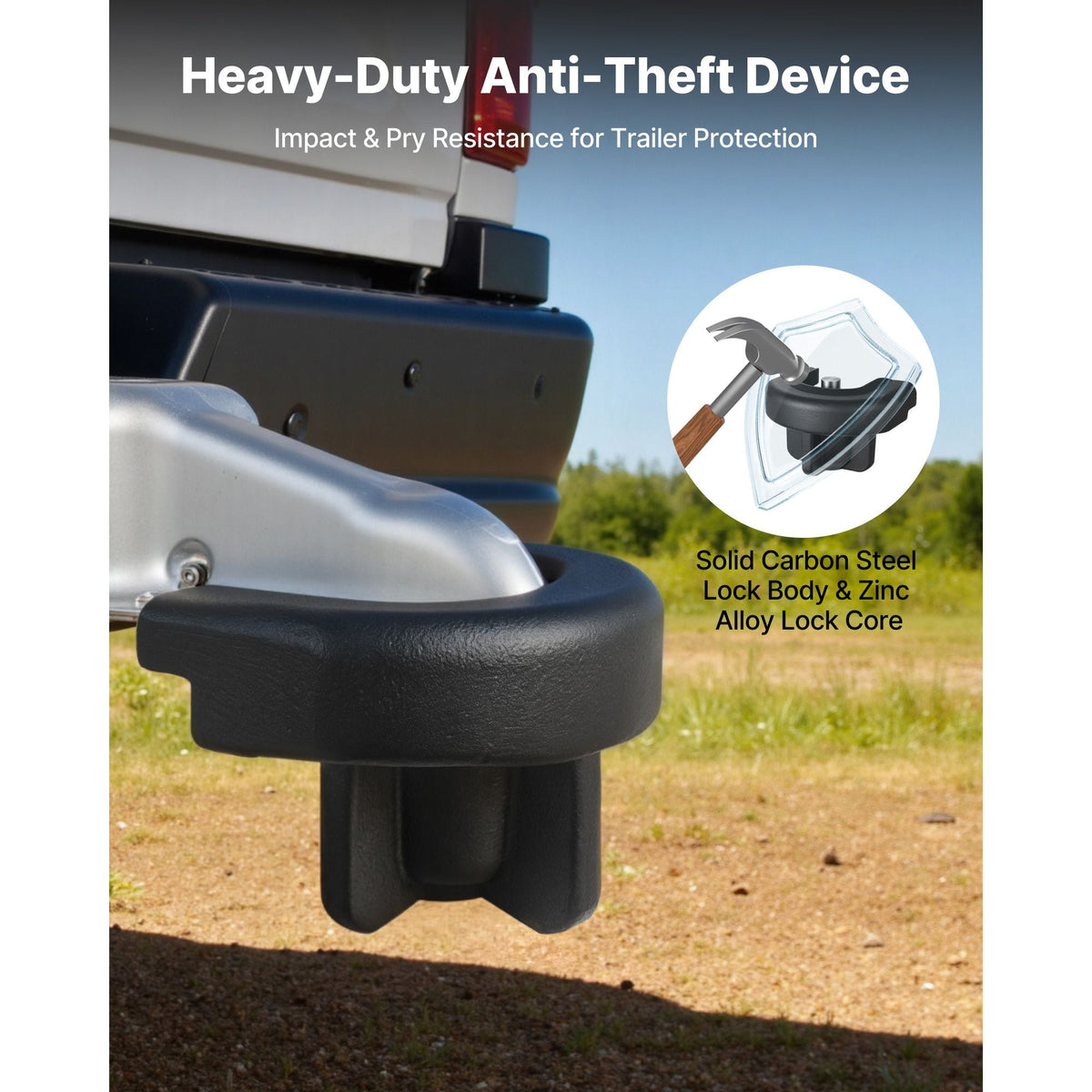 Trailer Hitch Lock, Compatible with 2 Inch Couplers, Heavy-Duty Anti-Theft Trailer Ball Lock with 3 Keys, Prying-Resistant & Impact-Resistant, Fits for RVs, Boats, Off-Road Vehicles, Trailers