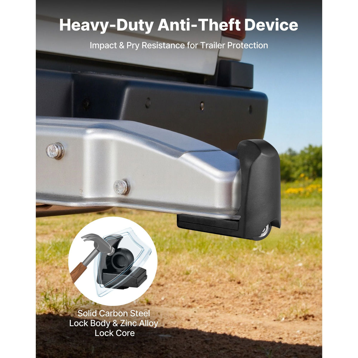 Trailer Hitch Lock, Fits for 1-7/8 in, 2 in, 2-5/16 in Couplers, Heavy-Duty Anti-Theft Trailer Ball Lock with 3 Keys, Prying-Resistant & Impact-Resistant, Fits for RVs, Boats, Trailers, Black