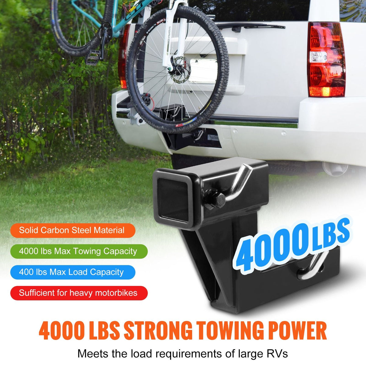 Trailer Hitch Riser, for 2" Receiver with 6" Rise/Drop, Trailer Receiver Hitch Extender Extension Adapter, 7" and 9" Extension Length, 4000 lbs Max Towing Capacity, Hitch Pins Included, Black