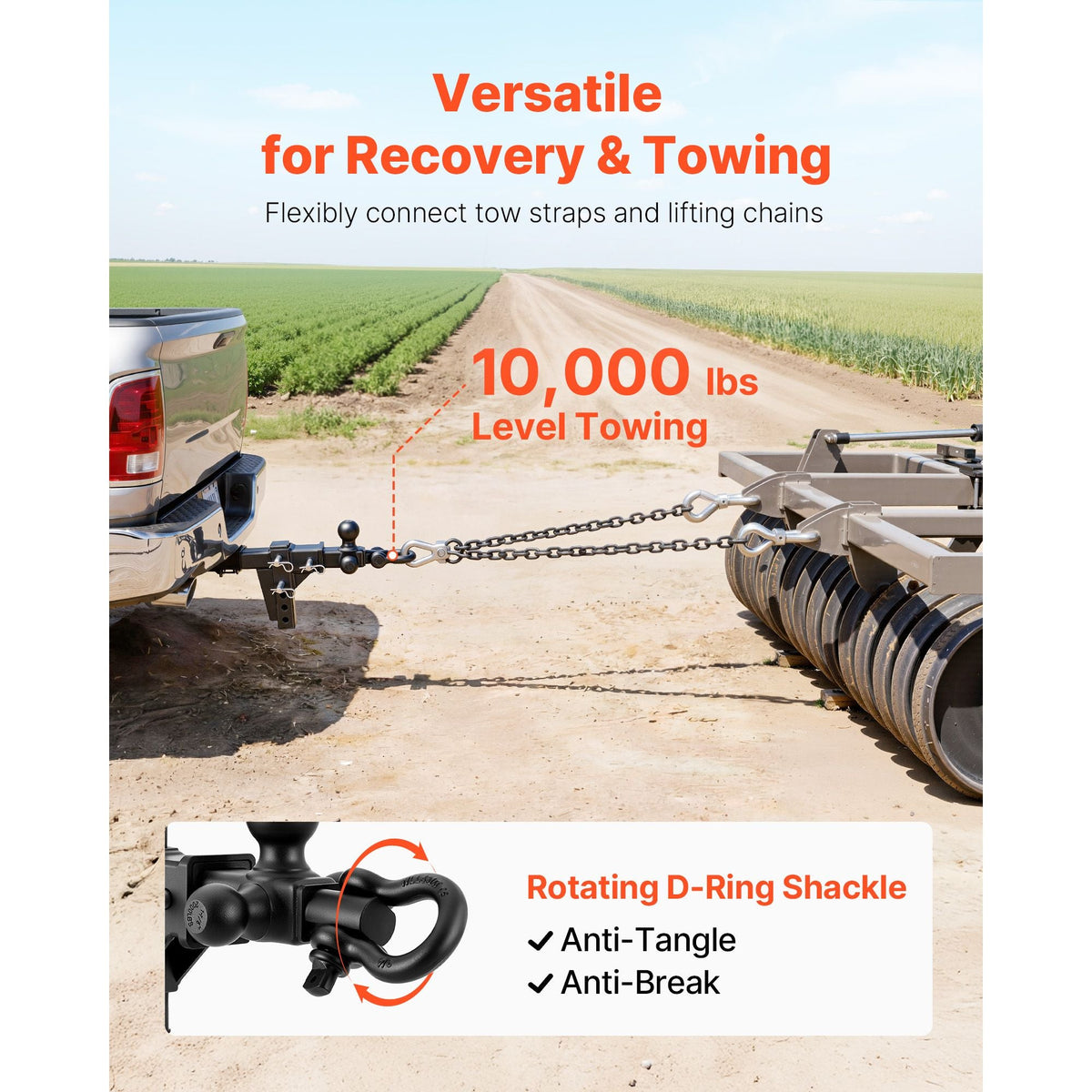 Trailer Hitch Tri Ball Mount with D Shackle, Fit 2 Inch Receiver, 1-7/8 Inch, 2 Inch and 2-5/16 Inch Balls, 10000 lbs GTW, 6 Inch Drop, Towing Hitch for RVs, Off-Road Vehicles and Trucks