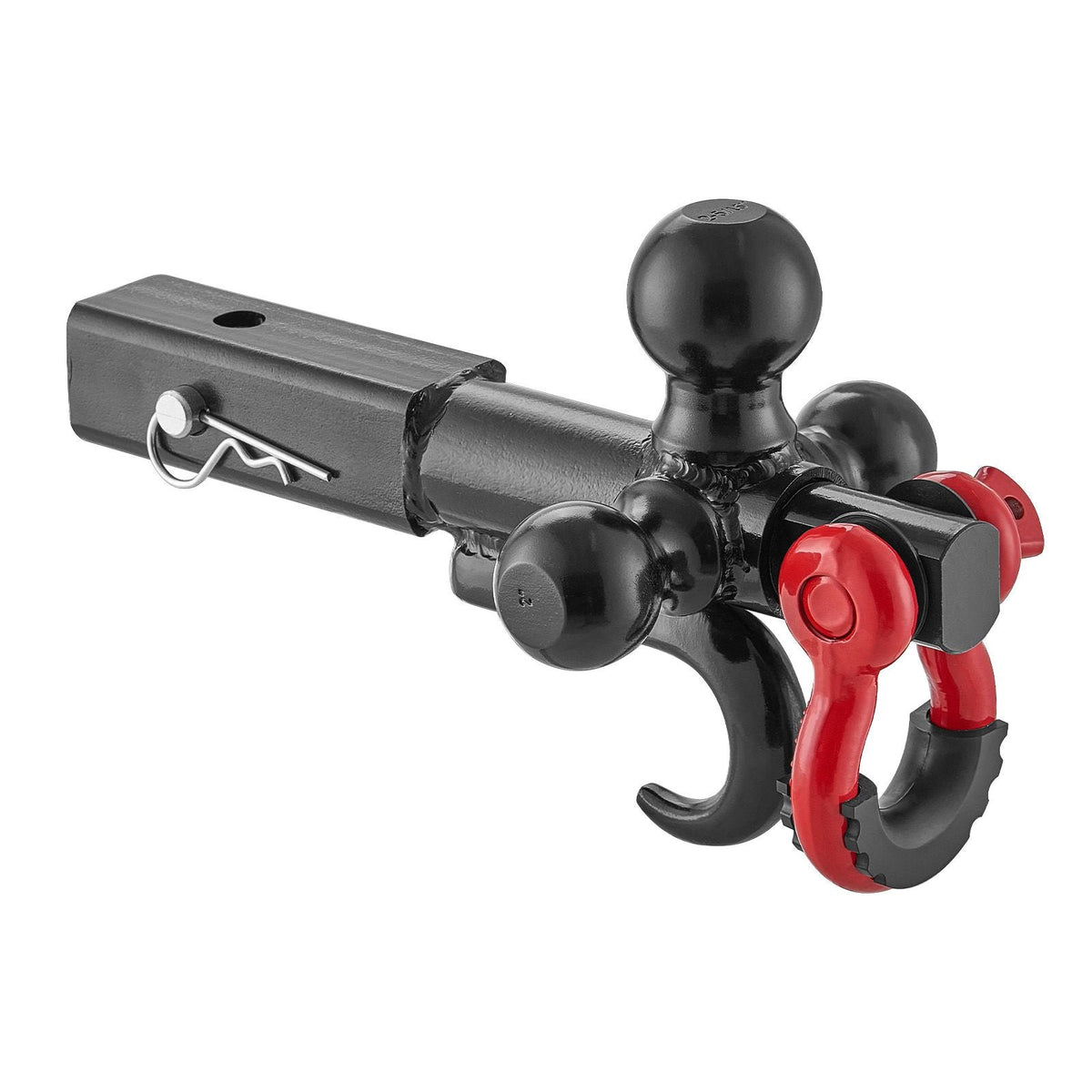 Trailer Hitch, Tri-Ball Mount with Hook & D-ring, Trailer Ball Size 1-7/8", 2" & 2-5/16", Fit 2-Inch Hitch Receiver, Max 44000 lbs Ball Hitch, Towing Hitch for RVs, SUVs, ATVs, and Trucks, Black