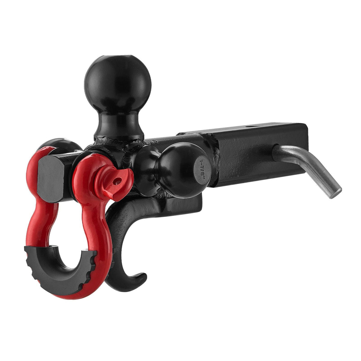 Trailer Hitch, Tri-Ball Mount with Hook & D-ring, Trailer Ball Size 1-7/8", 2" & 2-5/16", Fit 2-Inch Hitch Receiver, Max 44000 lbs Ball Hitch, Towing Hitch for RVs, SUVs, ATVs, and Trucks, Black