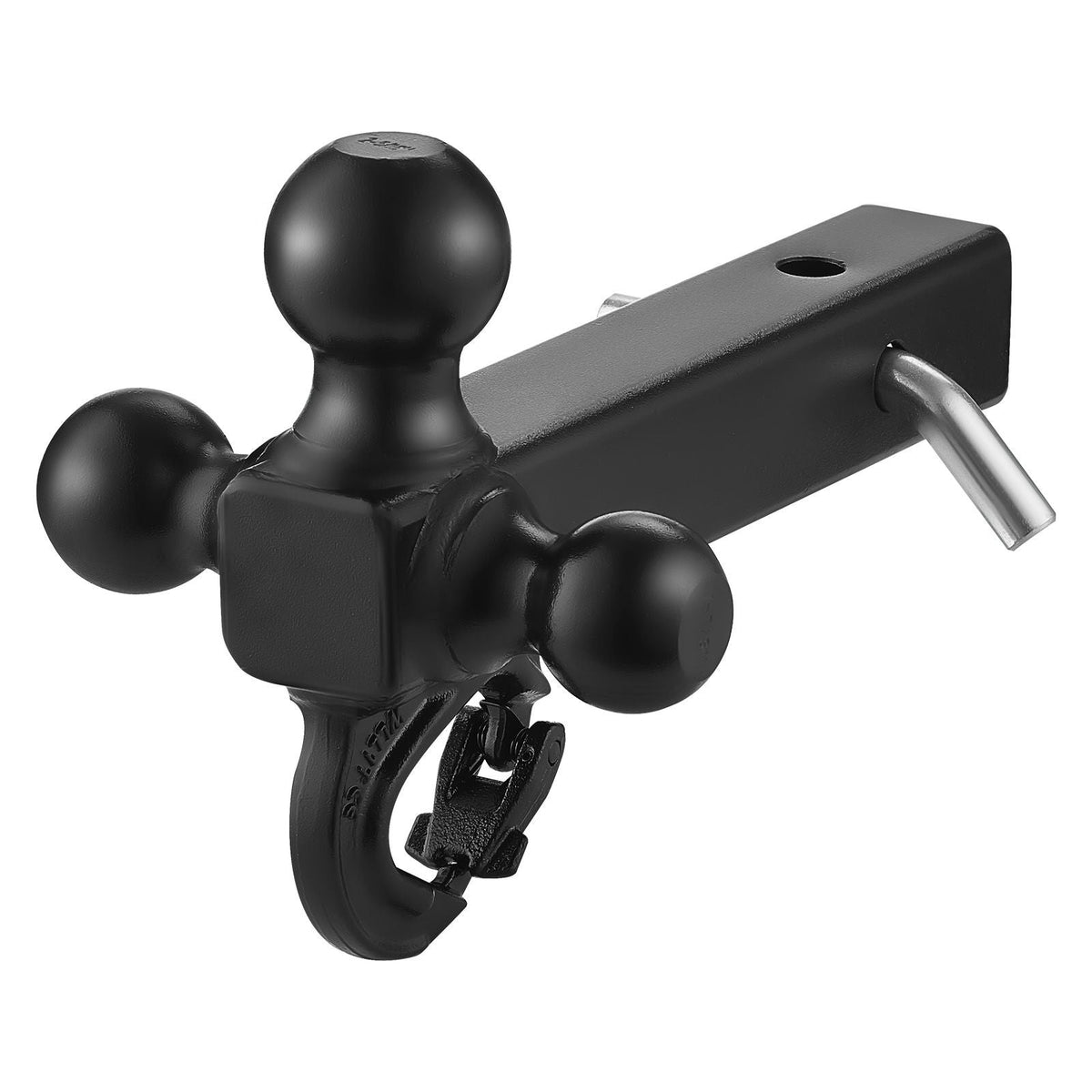 Trailer Hitch, Tri-Ball Mount with Hook & Pin, Trailer Ball Size 1-7/8", 2" and 2-5/16", Fit 2-Inch Hitch Receiver, Max 10,000 lbs Ball Hitch, Towing Hitch for RVs, SUVs, ATVs, and Trucks, Black