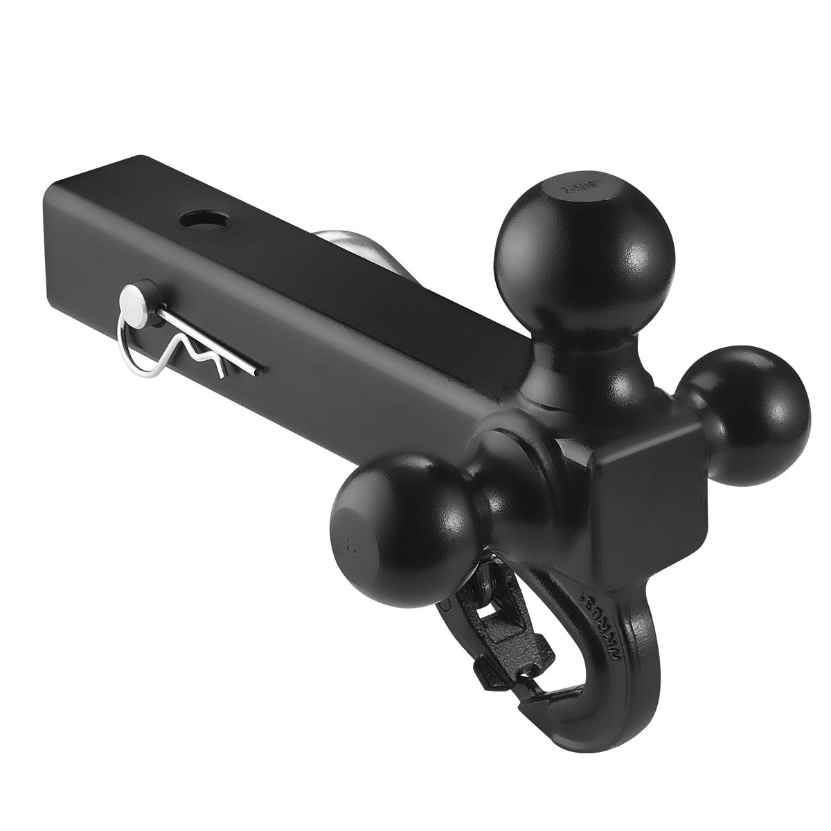 Trailer Hitch, Tri-Ball Mount with Hook & Pin, Trailer Ball Size 1-7/8", 2" and 2-5/16", Fit 2-Inch Hitch Receiver, Max 10,000 lbs Ball Hitch, Towing Hitch for RVs, SUVs, ATVs, and Trucks, Black