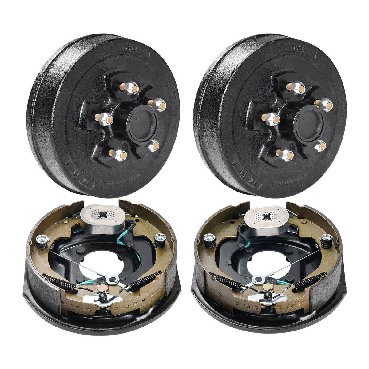 Trailer Hub Drum Kits 5 on 4.5" B.C. with 10" x 2-1/4" Electric Brakes, Self-Adjusting Trailer Brake Assembly for 3500 lbs Axle, 4-Hole Mounting, Backing Plates for Brake System Part Replacement