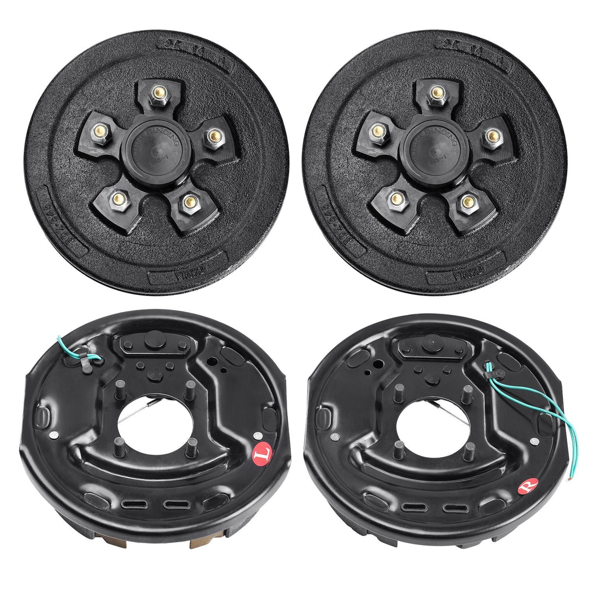 Trailer Hub Drum Kits 5 on 4.5" B.C. with 10" x 2-1/4" Electric Brakes, Self-Adjusting Trailer Brake Assembly for 3500 lbs Axle, 4-Hole Mounting, Backing Plates for Brake System Part Replacement
