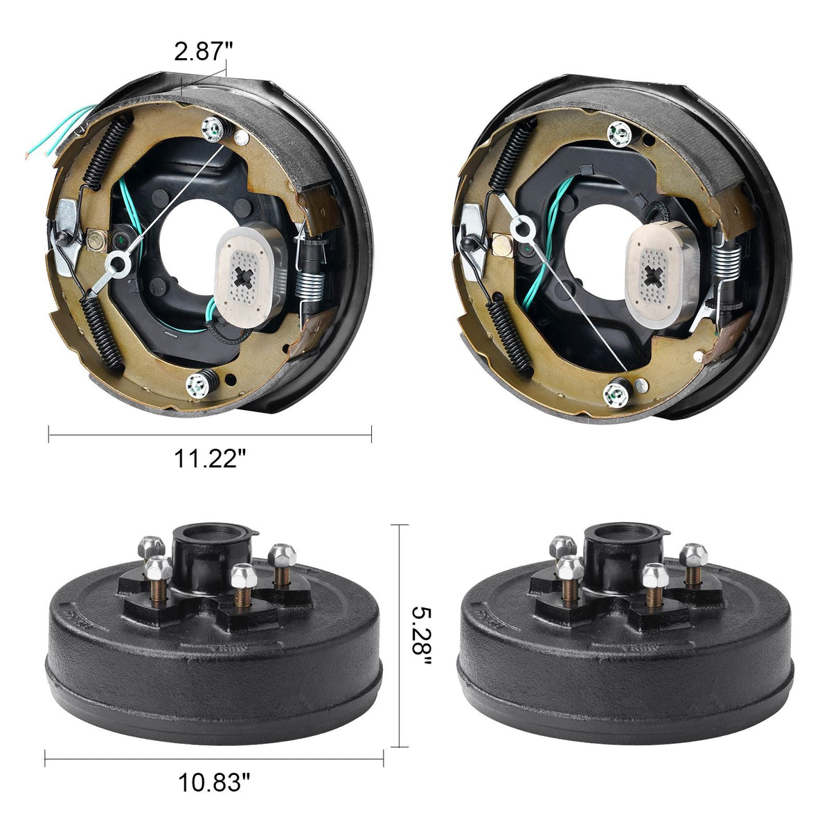 Trailer Hub Drum Kits 5 on 4.5" B.C. with 10" x 2-1/4" Electric Brakes, Self-Adjusting Trailer Brake Assembly for 3500 lbs Axle, 4-Hole Mounting, Backing Plates for Brake System Part Replacement