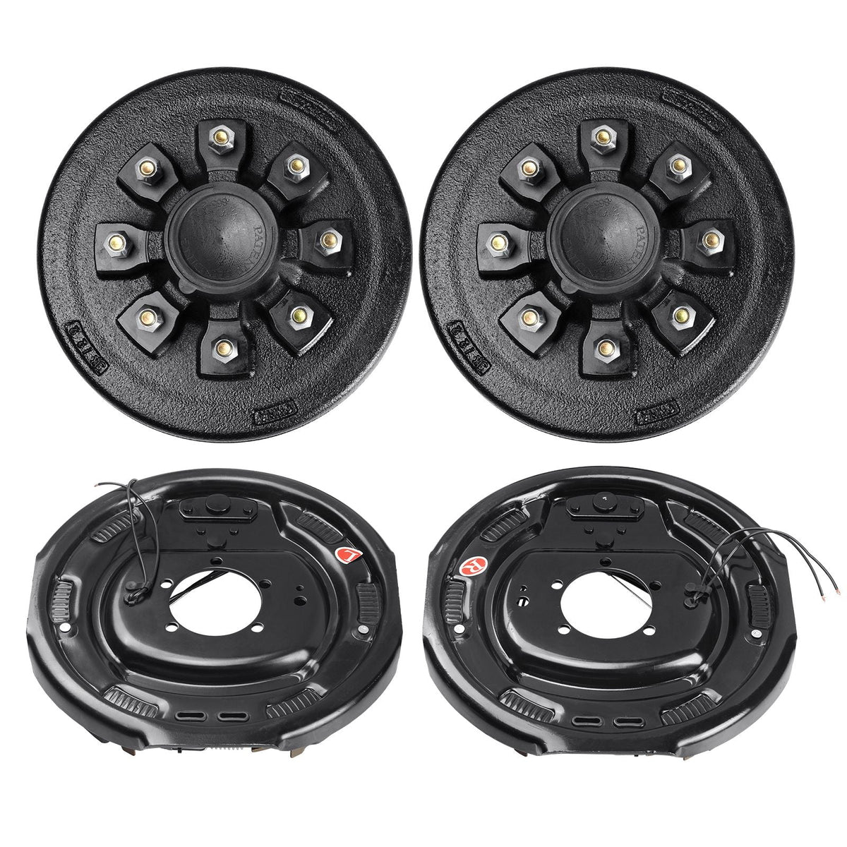 Trailer Hub Drum Kits 8 on 6.5" B.C. with 12" x 2" Electric Brakes, Self-Adjusting Trailer Brake Assembly for 7000 lbs Axle, 5-Hole Mounting, Backing Plates for Brake System Part Replacement