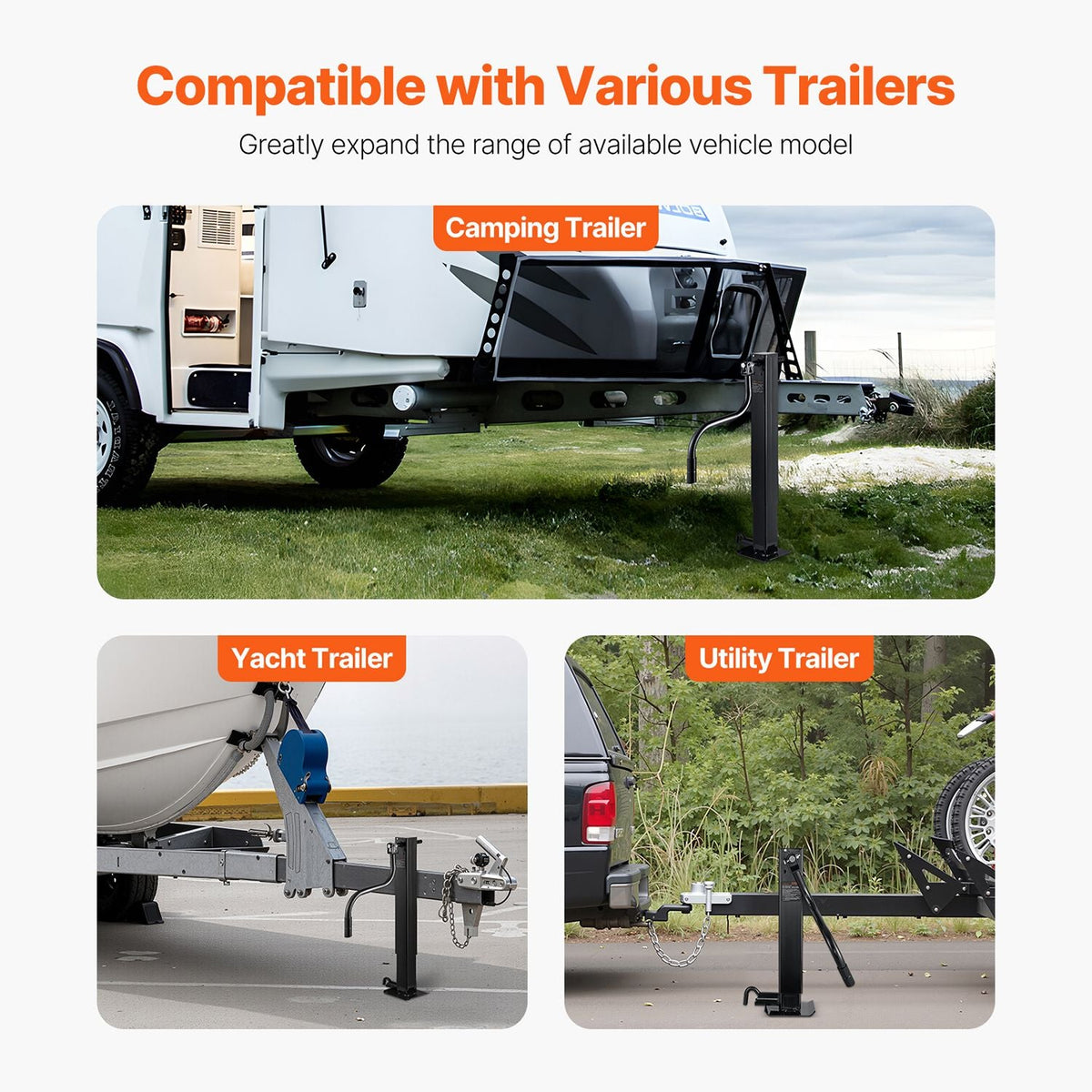 Trailer Jack, 12000 lbs Dynamic Load Capacity, Weld-on Pipe-Mount Swivel Trailer Jack with Ergonomic Handle, 12.6-inch Vertical Travel, Suitable for RV, Horse, Utility, Camping, Yacht Trailers