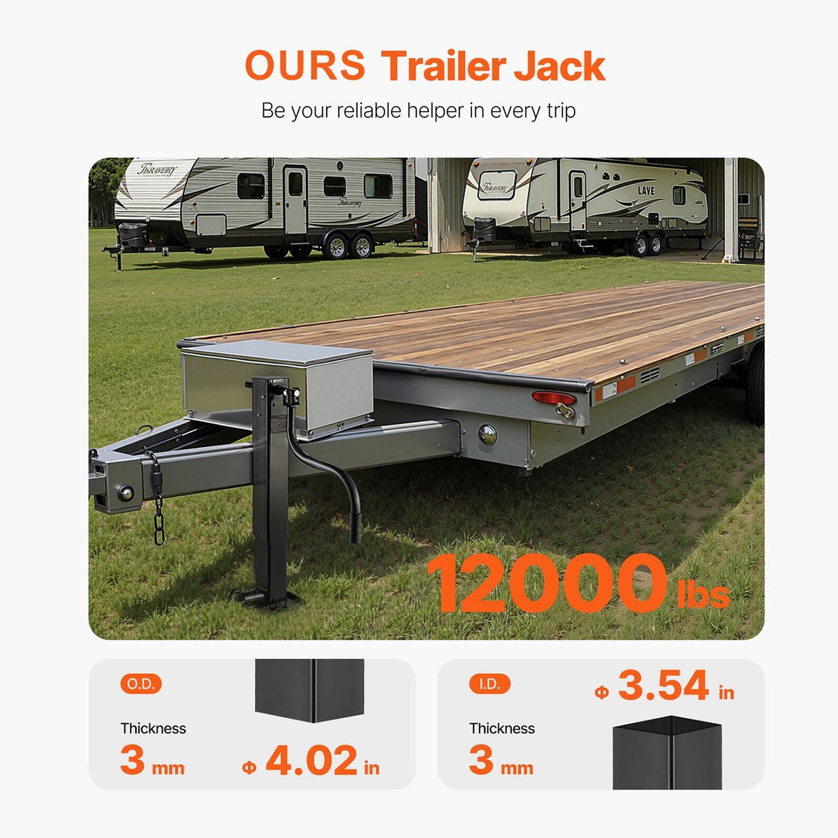 Trailer Jack, 12000 lbs Dynamic Load Capacity, Weld-on Pipe-Mount Swivel Trailer Jack with Ergonomic Handle, 12.6-inch Vertical Travel, Suitable for RV, Horse, Utility, Camping, Yacht Trailers