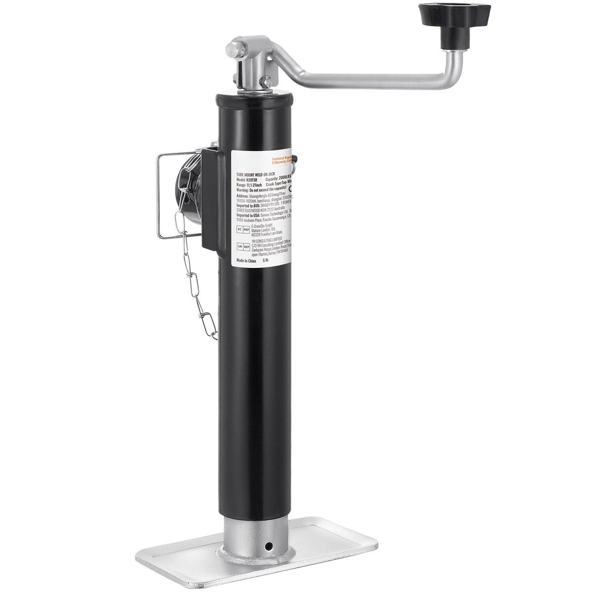 Trailer Jack, 2000 lbs Dynamic Load Capacity, Weld-on Pipe-Mount Swivel Trailer Jack, 10" Lift Trailer Jack Stand with Handle for RV Trailer, Horse Trailer, Utility Trailer, and Yacht Trailer