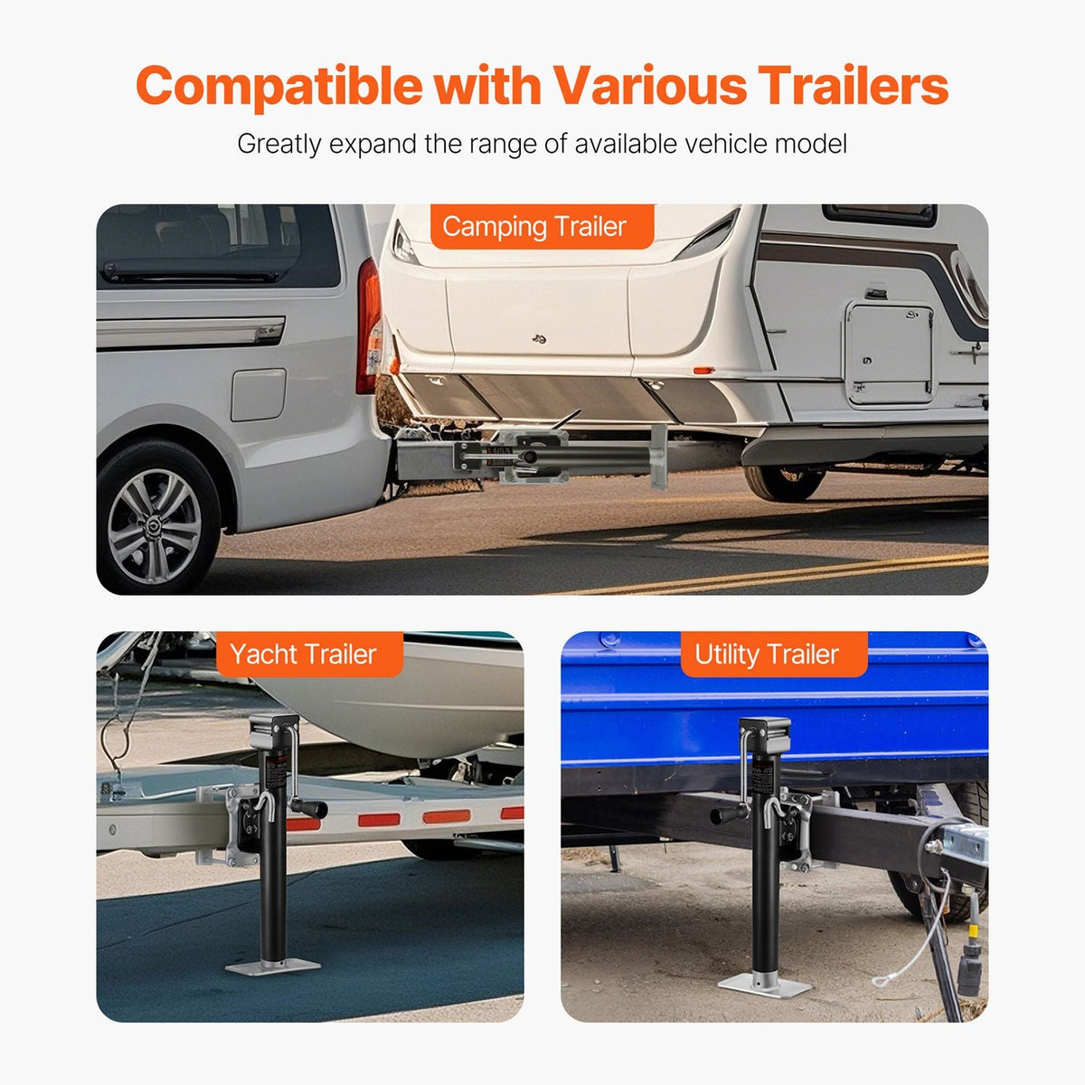Trailer Jack, 2500 lbs Dynamic Load Capacity, Heavy Duty Swivel Bolt-on Trailer Jack with Ergonomic Handle, 15-inch Vertical Travel, Suitable for RV, Horse, Utility, Camping and Yacht Trailers