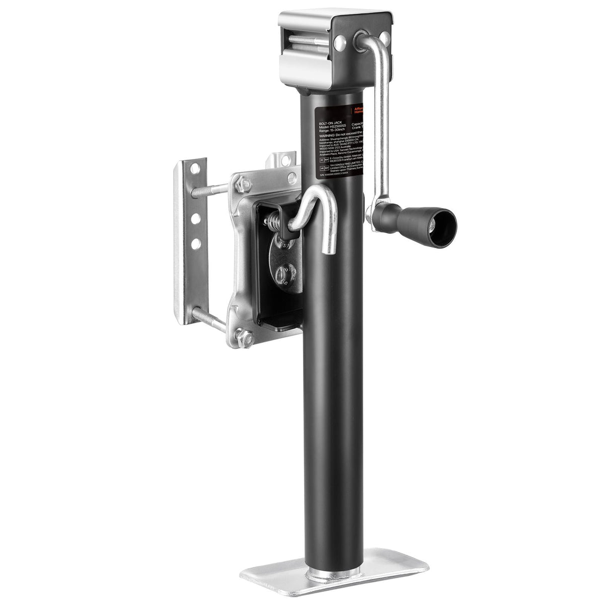 Trailer Jack, 2500 lbs Dynamic Load Capacity, Heavy Duty Swivel Bolt-on Trailer Jack with Ergonomic Handle, 15-inch Vertical Travel, Suitable for RV, Horse, Utility, Camping and Yacht Trailers