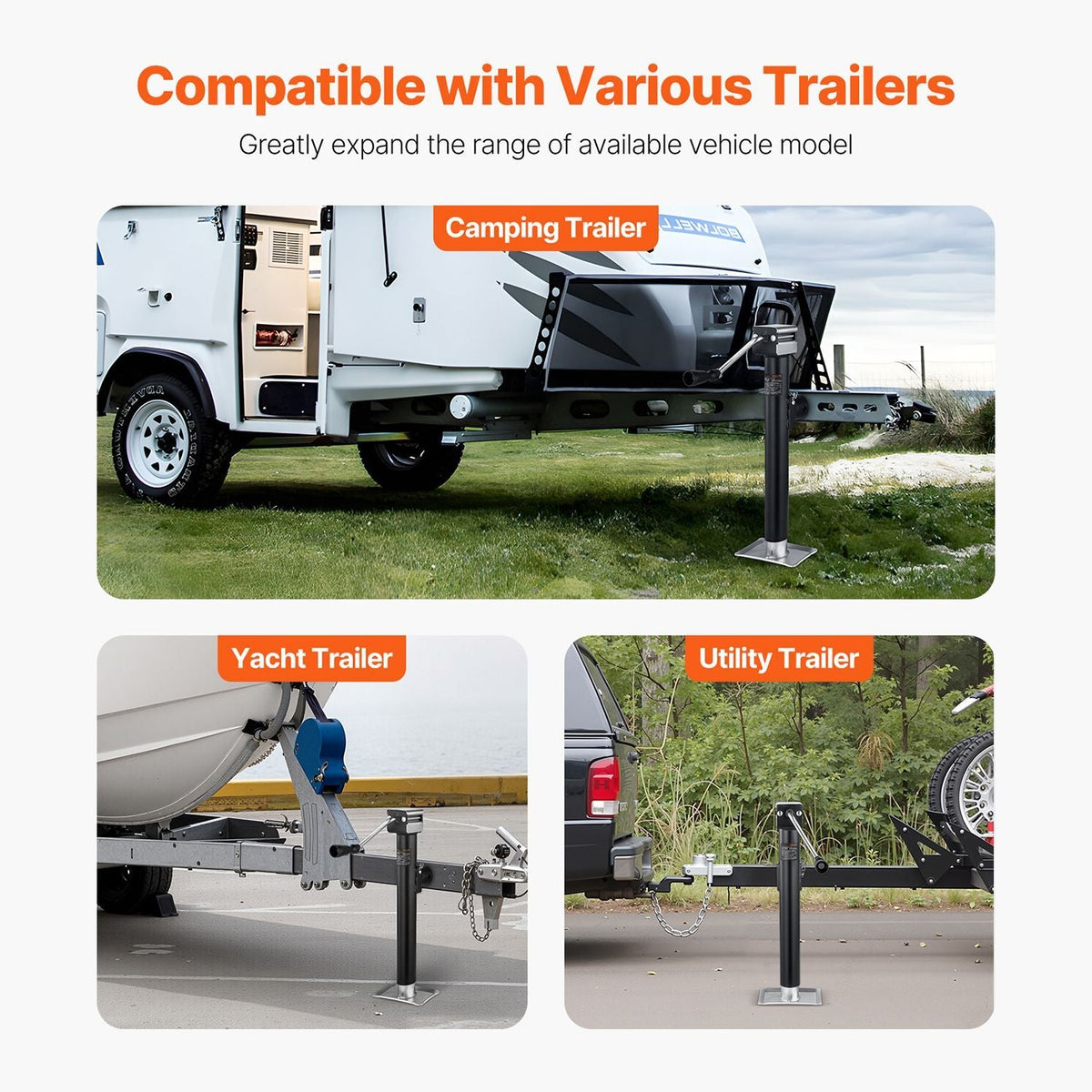 Trailer Jack, 5000 lbs Dynamic Load Capacity, Weld-on Pipe-Mount Swivel Trailer Jack with Ergonomic Handle, 15-inch Vertical Travel, Suitable for RV, Horse, Utility, Camping and Yacht Trailers