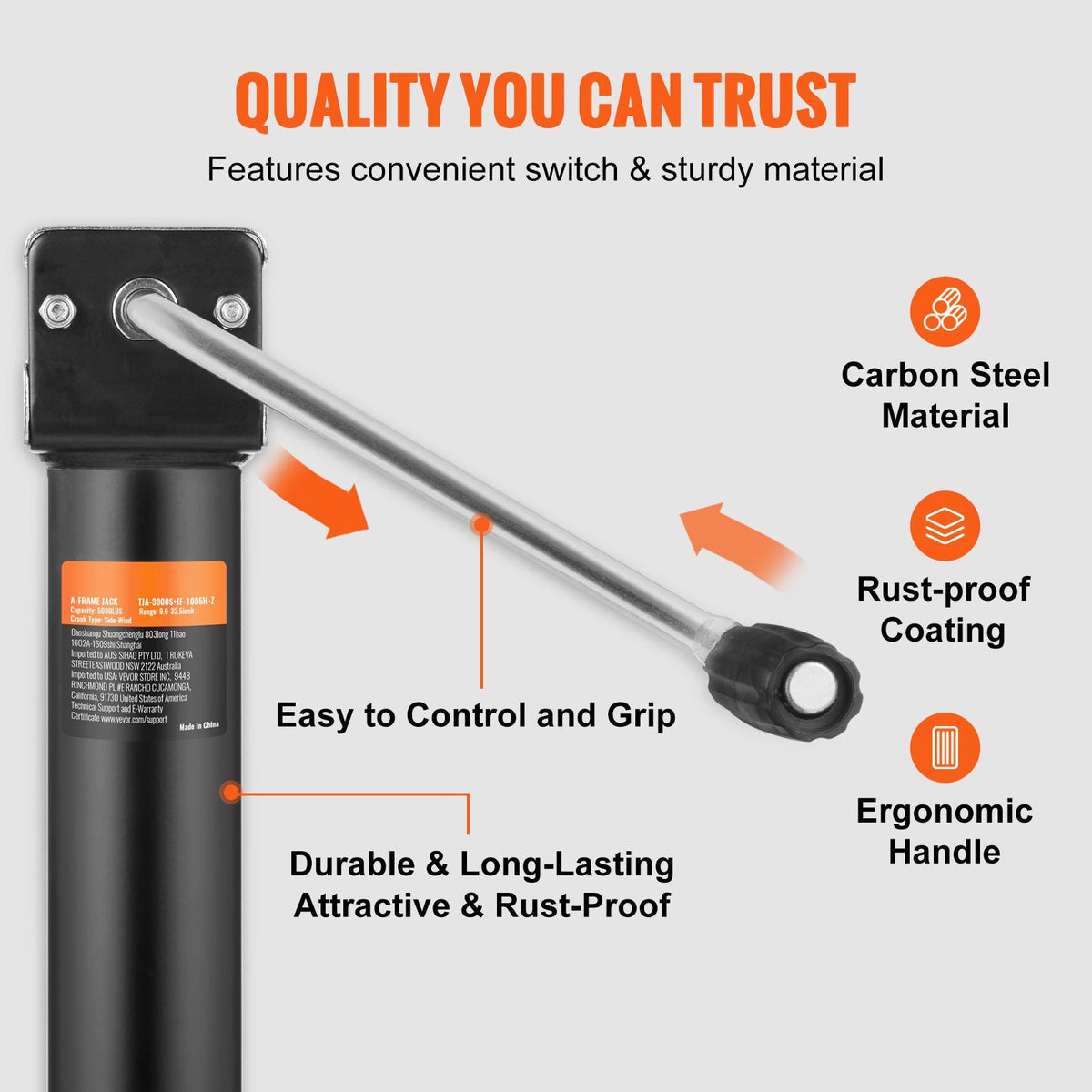Trailer Jack, Trailer Tongue Jack A-frame Bolt on Weight Capacity 5000 lb, Trailer Jack Stand with Handle for Lifting RV Trailer, Horse Trailer, Utility Trailer, Yacht Trailer