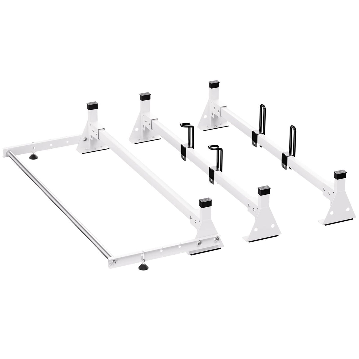 Trailer Ladder Rack, 54" 3 Crossbars Ladder Roof Rack, Heavy-duty Steel Van Roof Rack, 800 lbs Capacity Van Ladder Rack with Cargo Roller and Straps, Fit for Ford Transit 150 250 350, 2015-2022