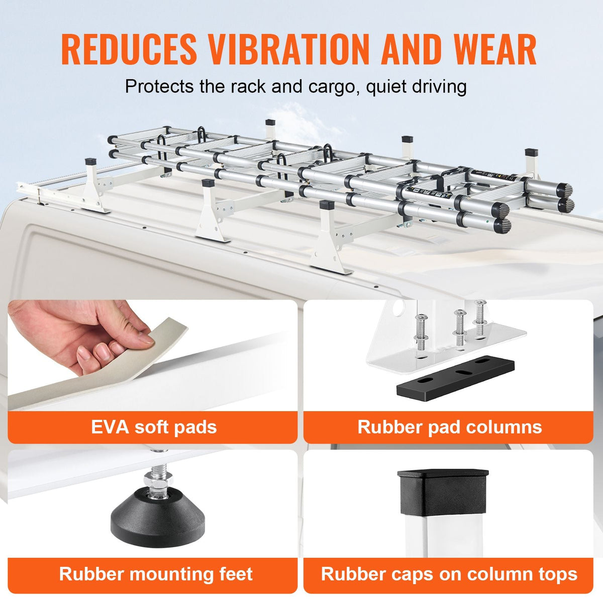 Trailer Ladder Rack, 54" 3 Crossbars Ladder Roof Rack, Heavy-duty Steel Van Roof Rack, 800 lbs Capacity Van Ladder Rack with Cargo Roller and Straps, Fit for Ford Transit 150 250 350, 2015-2022