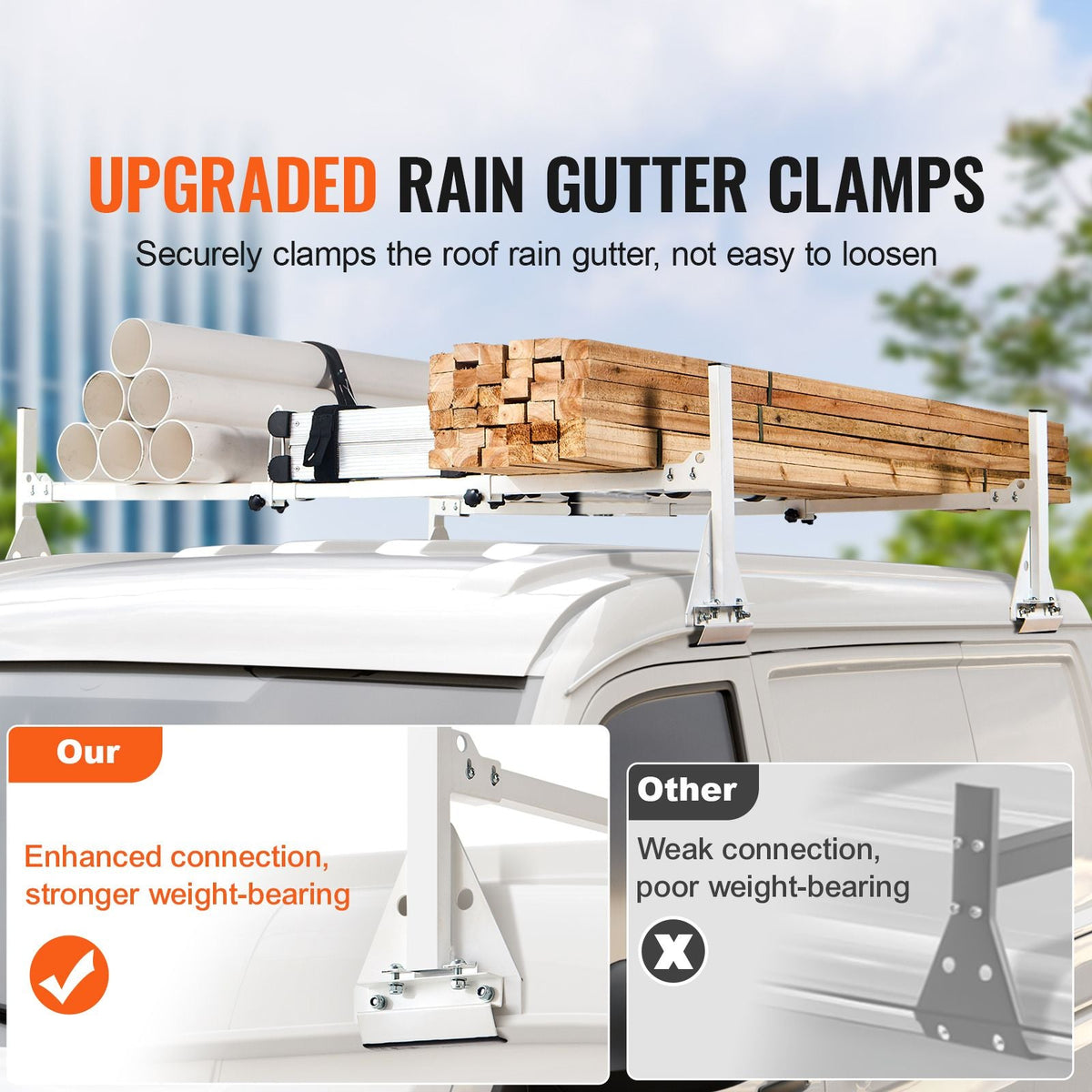 Trailer Ladder Rack, 59" Adjustable Roof Rack, 2 Crossbars Van Roof Ladder Rack, 600 lbs Capacity Steel Van Ladder Rack, Fit for Chevrolet Express 1500 2500 3500/ Ford E150 E250 E350/ GMC Savana