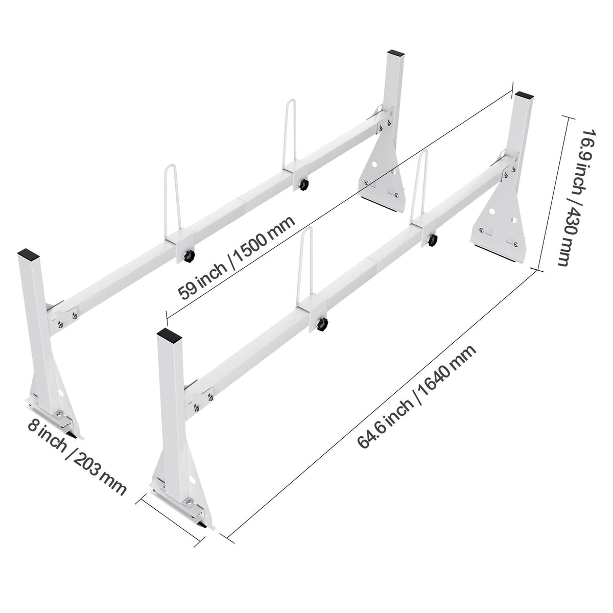 Trailer Ladder Rack, 59" Adjustable Roof Rack, 2 Crossbars Van Roof Ladder Rack, 600 lbs Capacity Steel Van Ladder Rack, Fit for Chevrolet Express 1500 2500 3500/ Ford E150 E250 E350/ GMC Savana