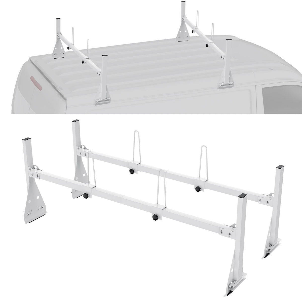 Trailer Ladder Rack, 59" Adjustable Roof Rack, 2 Crossbars Van Roof Ladder Rack, 600 lbs Capacity Steel Van Ladder Rack, Fit for Chevrolet Express 1500 2500 3500/ Ford E150 E250 E350/ GMC Savana