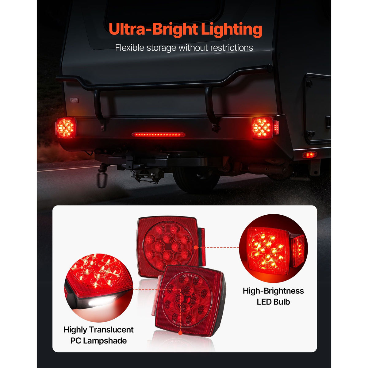 Trailer Lights, 12V LED Trailer Tail Lights Kit with Stop Brake Turn Tail License Plate Clearance Lamp, Waterproof Tow Lighting Kit with Wiring Harness for Boat Truck Camper RV Snowmobile Bus