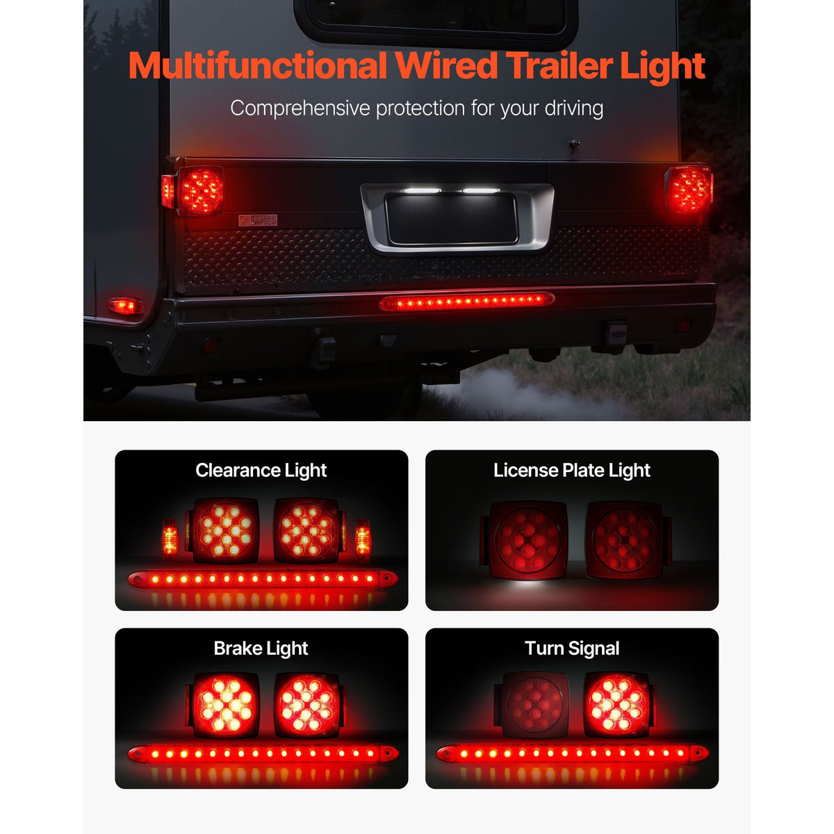 Trailer Lights, 12V LED Trailer Tail Lights Kit with Stop Brake Turn Tail License Plate Clearance Lamp, Waterproof Tow Lighting Kit with Wiring Harness for Boat Truck Camper RV Snowmobile Bus