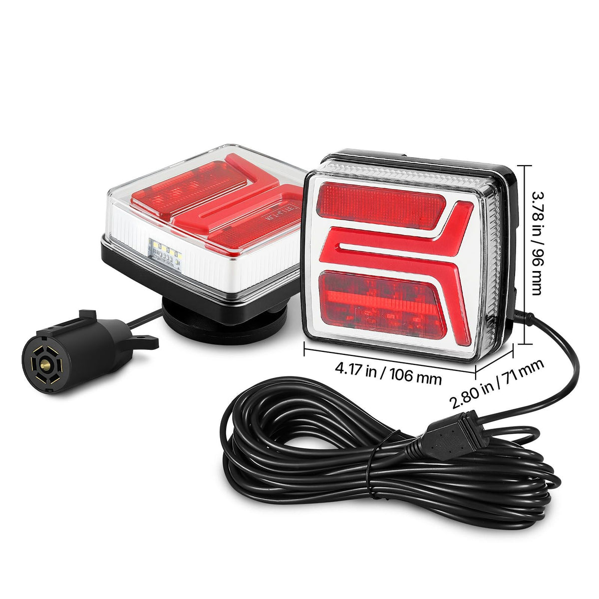 Trailer Lights, 2PCS 12V Square Magnetic LED Trailer Tail Lights Kit with Stop Brake Turn Tail License Lamp, Waterproof Tow Lighting Kit with Wiring Harness for Boat Truck Camper RV Snowmobile