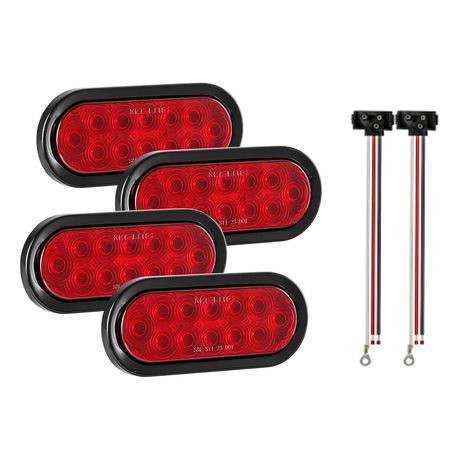 Trailer Lights, 4PCS 12V Oval LED Trailer Tail Lights Kit with Stop Brake Turn Tail Lamp, Waterproof Tow Lighting Kit for Boat Truck Camper RV Snowmobile Bus Caravan, 2 Mounting Options, Red