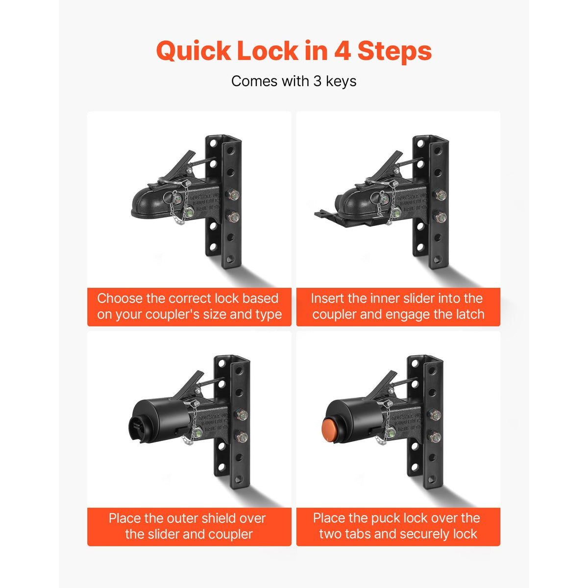 Trailer Lock, Fits 2-5/16-Inch Cast Ball Couplers, Heavy Duty Hitch Lock with 3 Keys Secures Security Chains, Corrision-resistant, Anti-Theft RV Trailer Locks for RV, Trailer, Boat