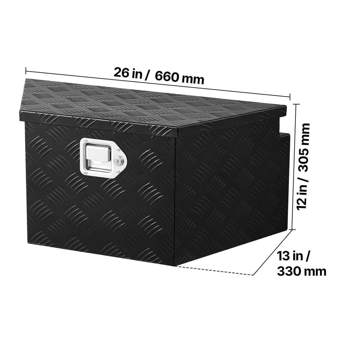 Trailer Tongue Box, 26" x 13" x 12" Aluminum Trailer Tongue Tool Box, Heavy Duty Storage Organizer with Lock and Keys, Utility Tool Chest for Pickup Truck Bed, RV, SUV, Off-Road Vehicle, Black