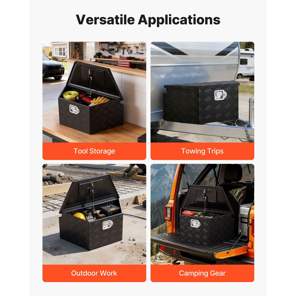 Trailer Tongue Box, 26" x 13" x 12" Aluminum Trailer Tongue Tool Box, Heavy Duty Storage Organizer with Lock and Keys, Utility Tool Chest for Pickup Truck Bed, RV, SUV, Off-Road Vehicle, Black