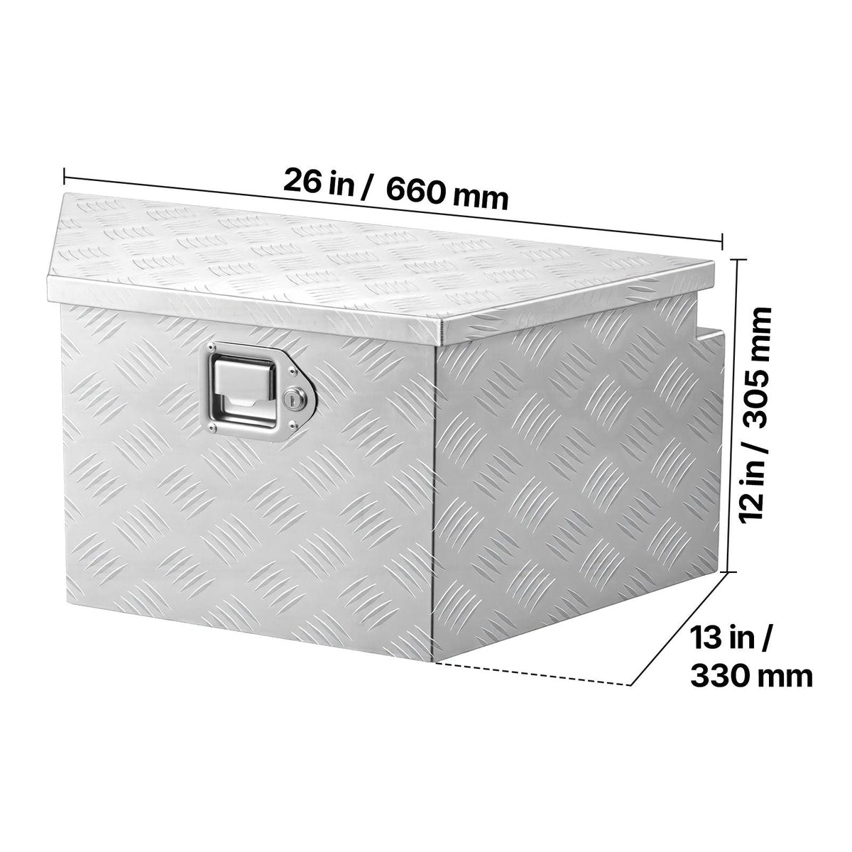Trailer Tongue Box, 26" x 13" x 12" Aluminum Trailer Tongue Tool Box, Heavy Duty Storage Organizer with Lock and Keys, Utility Tool Chest for Pickup Truck Bed, RV, SUV, Off-Road Vehicle, Silver