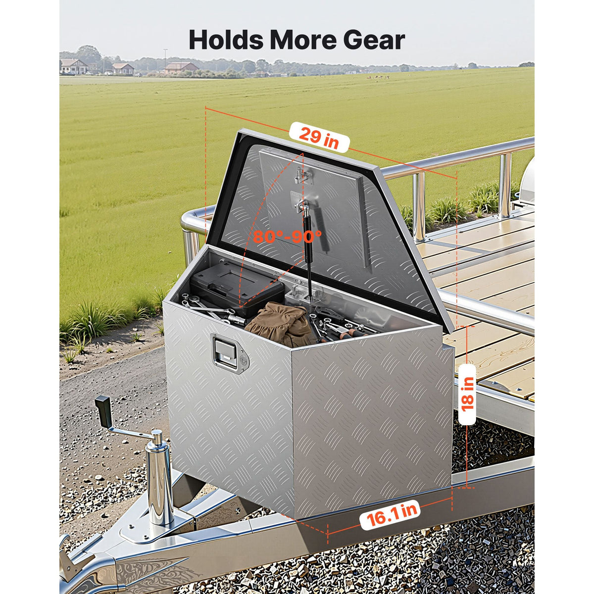 Trailer Tongue Box, 29" x 16.1" x 18" Aluminum Trailer Tongue Tool Box, Heavy Duty Storage Organizer with Lock & Keys, Utility Tool Chest for Pickup Truck Bed, RV, SUV, Off-Road Vehicle, Silver