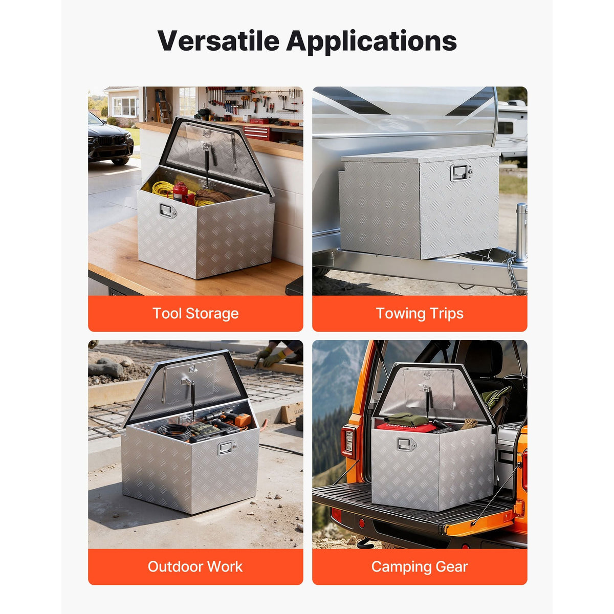 Trailer Tongue Box, 33" x 19" x 18" Aluminum Trailer Tongue Tool Box, Heavy Duty Storage Organizer with Lock and Keys, Utility Tool Chest for Pickup Truck Bed, RV, SUV, Off-Road Vehicle, Silver