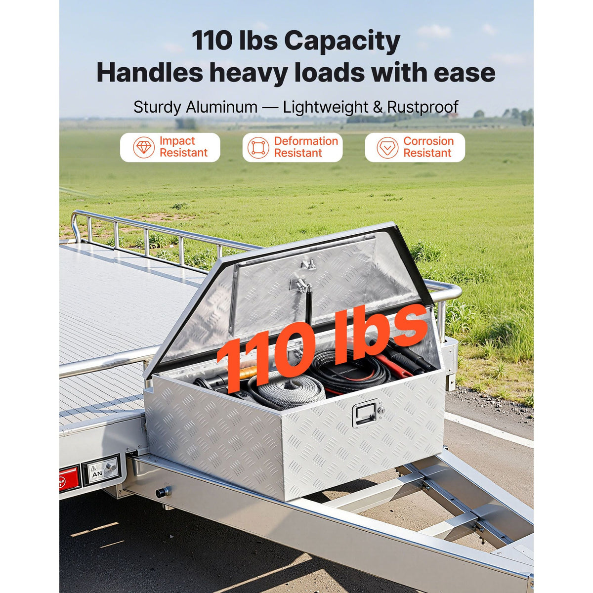 Trailer Tongue Box, 39" x 16.5" x 12" Aluminum Trailer Tongue Tool Box, Heavy Duty Storage Organizer with Lock & Keys, Utility Tool Chest for Pickup Truck Bed, RV, SUV, Off-Road Vehicle, Silver