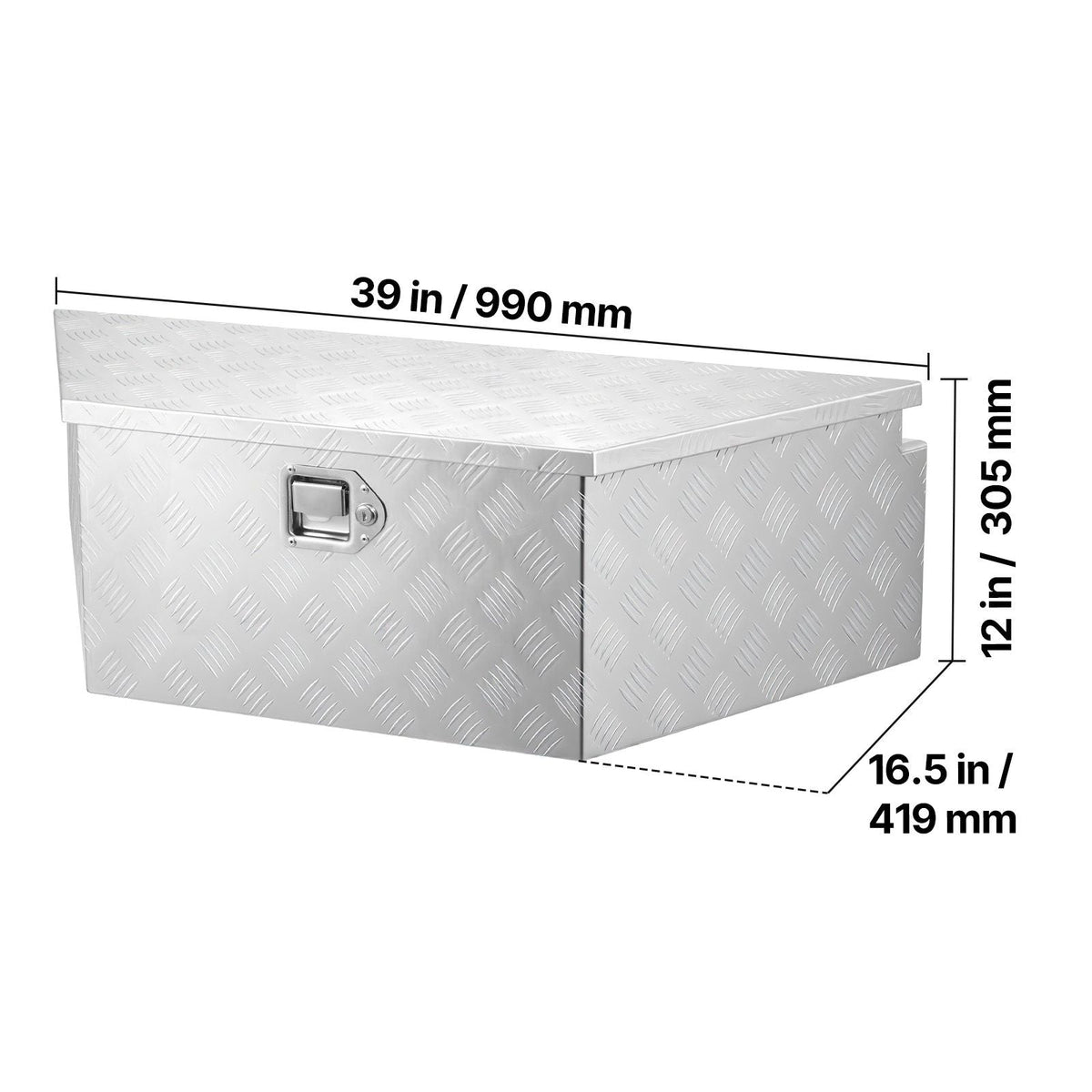 Trailer Tongue Box, 39" x 16.5" x 12" Aluminum Trailer Tongue Tool Box, Heavy Duty Storage Organizer with Lock & Keys, Utility Tool Chest for Pickup Truck Bed, RV, SUV, Off-Road Vehicle, Silver