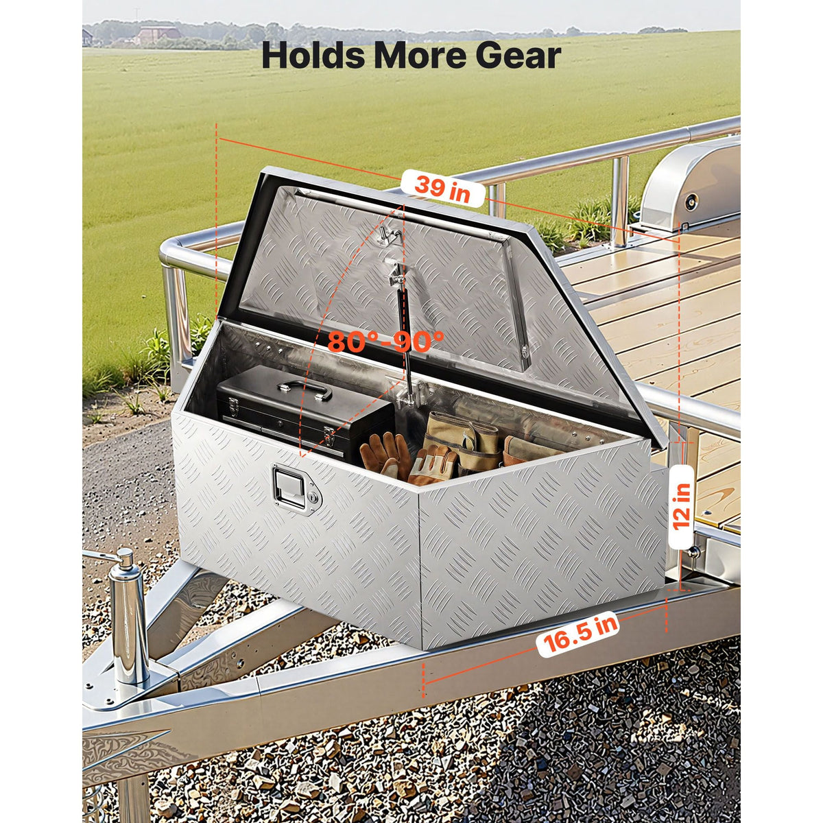 Trailer Tongue Box, 39" x 16.5" x 12" Aluminum Trailer Tongue Tool Box, Heavy Duty Storage Organizer with Lock & Keys, Utility Tool Chest for Pickup Truck Bed, RV, SUV, Off-Road Vehicle, Silver