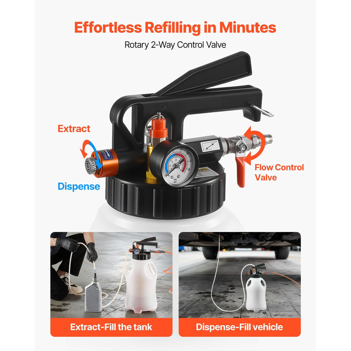 Transmission Fluid Pump, 8 L Pneumatic Oil Fluid Extractor, ATF Refill Dispenser Transfer Pump with 15 ATF Adapters, Oil Extractor Dispenser with HDPE Tank for Cars, Boats, Lawn Mowers