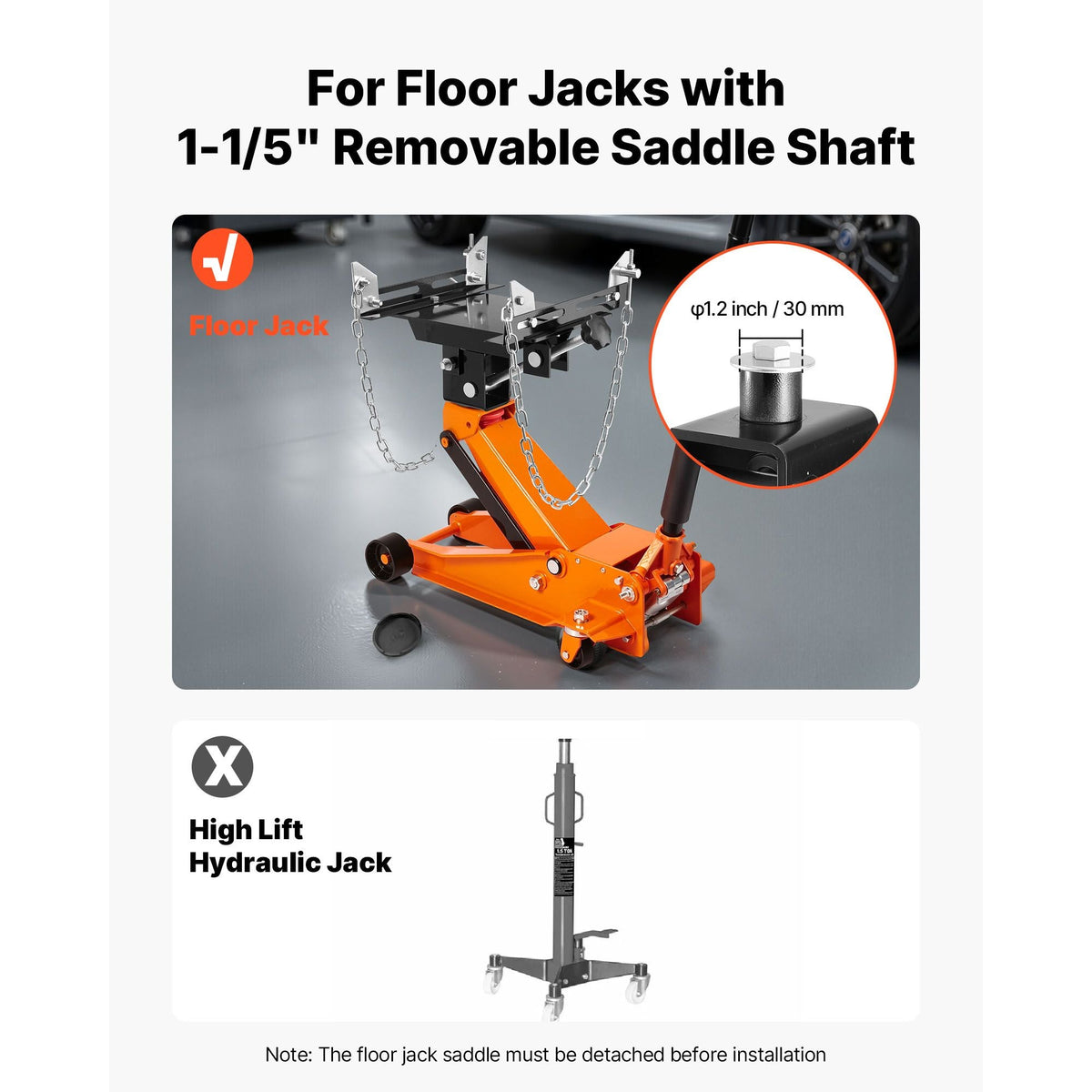 Transmission Jack Adapter, 1100 lbs / 0.5 Ton Load Capacity Automotive Transmission Lift Adapter, Heavy-Duty Steel, for Floor Jack with 1-1/5 in Detachable Saddle Shaft, for Garage, Repair Shop
