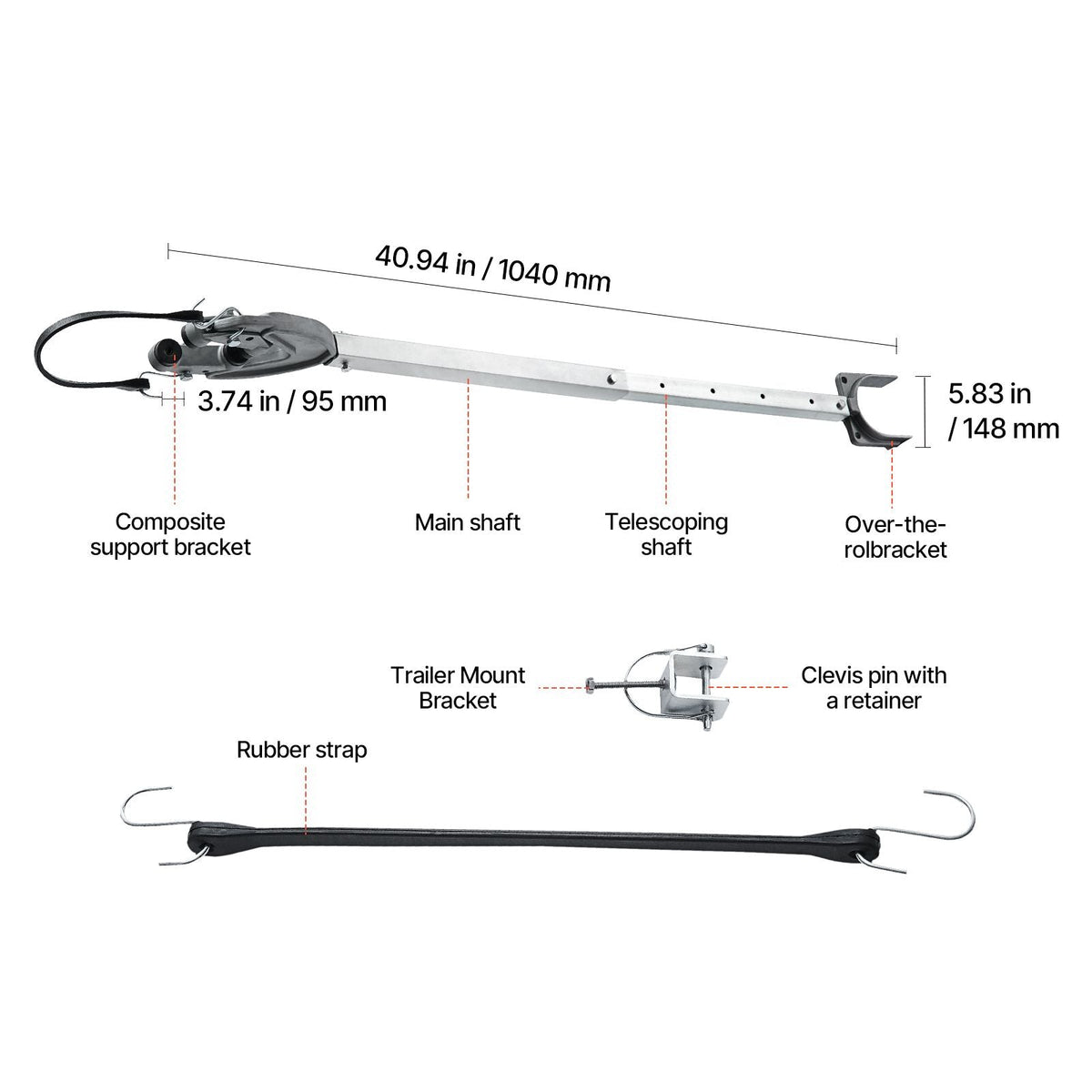 Transom Saver, 24-36 in, Adjustable Boat Transom Saver with Heavy-Duty Head, Corrosion-Resistant Easy-to-Install Transom Savers for Less Than 100 HP Outboard Motor , Fit for Roller & Trailer
