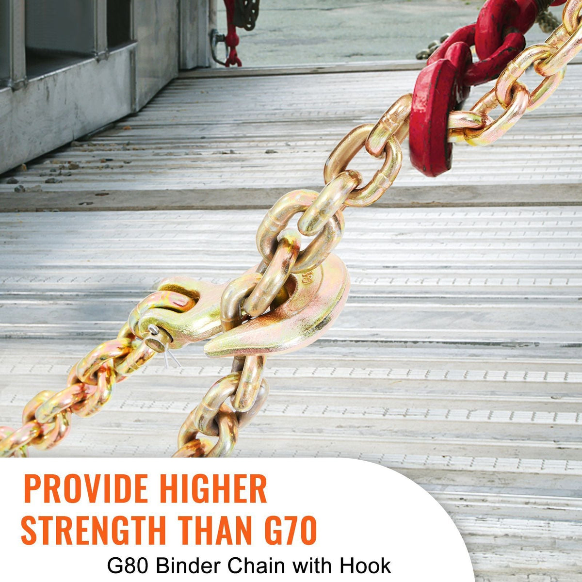 Transport Binder Chain, 4900lbs Working Load Limit, 5/16''x20' G80 Tow Chain Tie Down with Grab Hooks, DOT Certified, Galvanized Coating Manganese Steel for Dock Factory Construction Site, 2Pack