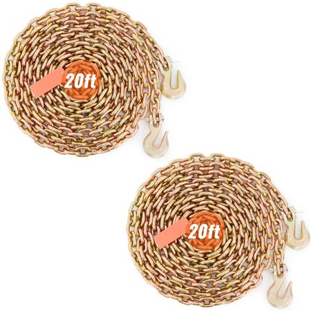 Transport Binder Chain, 4900lbs Working Load Limit, 5/16''x20' G80 Tow Chain Tie Down with Grab Hooks, DOT Certified, Galvanized Coating Manganese Steel for Dock Factory Construction Site, 2Pack