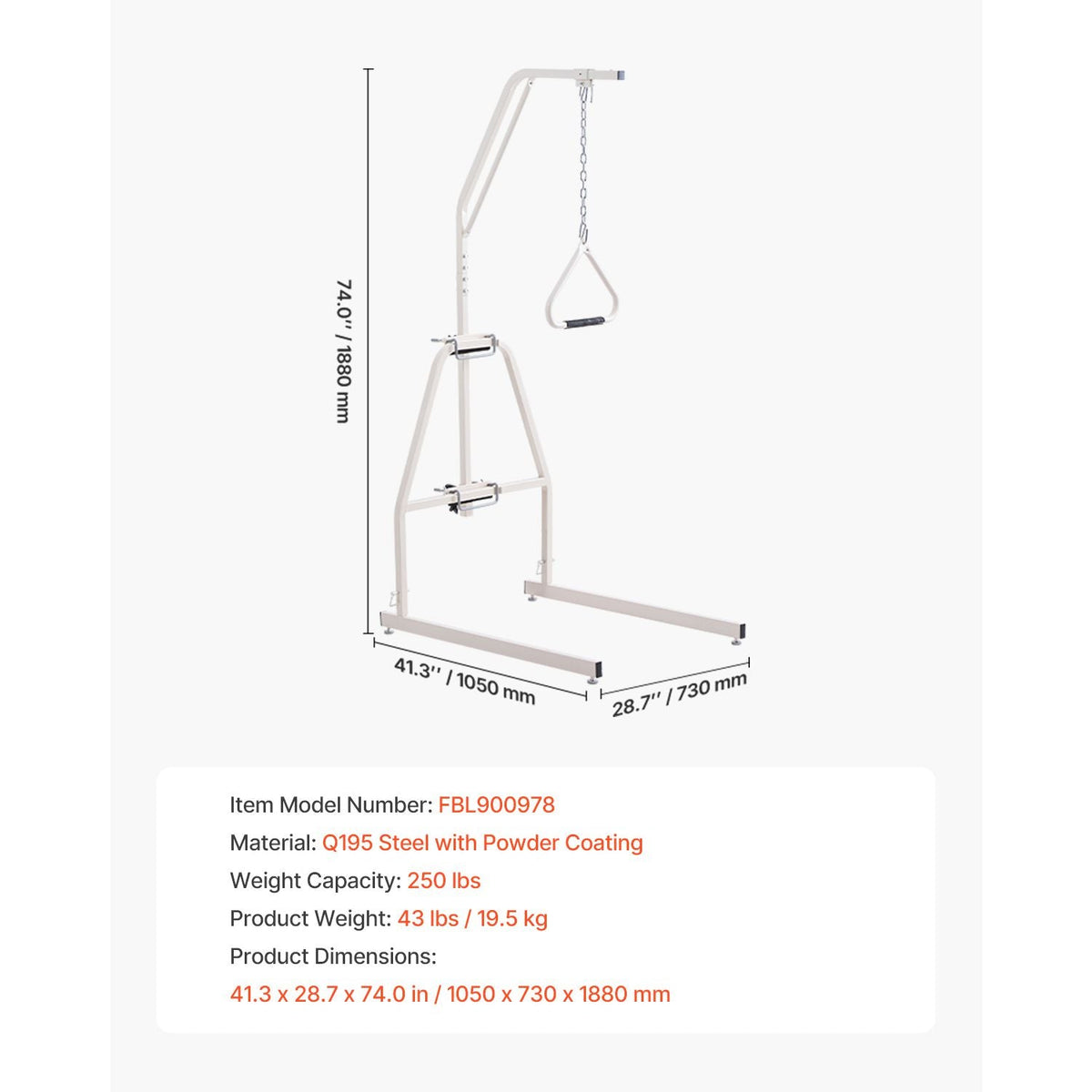 Trapeze Bar for Bed Mobility, Bed Trapeze with Clamps and Floor Stand, 250LBS Weight Capacity Bed Pull Up Assist for Elderly, Patients & Disabled, Suitable for Home Care, Hospital, Nursing Home