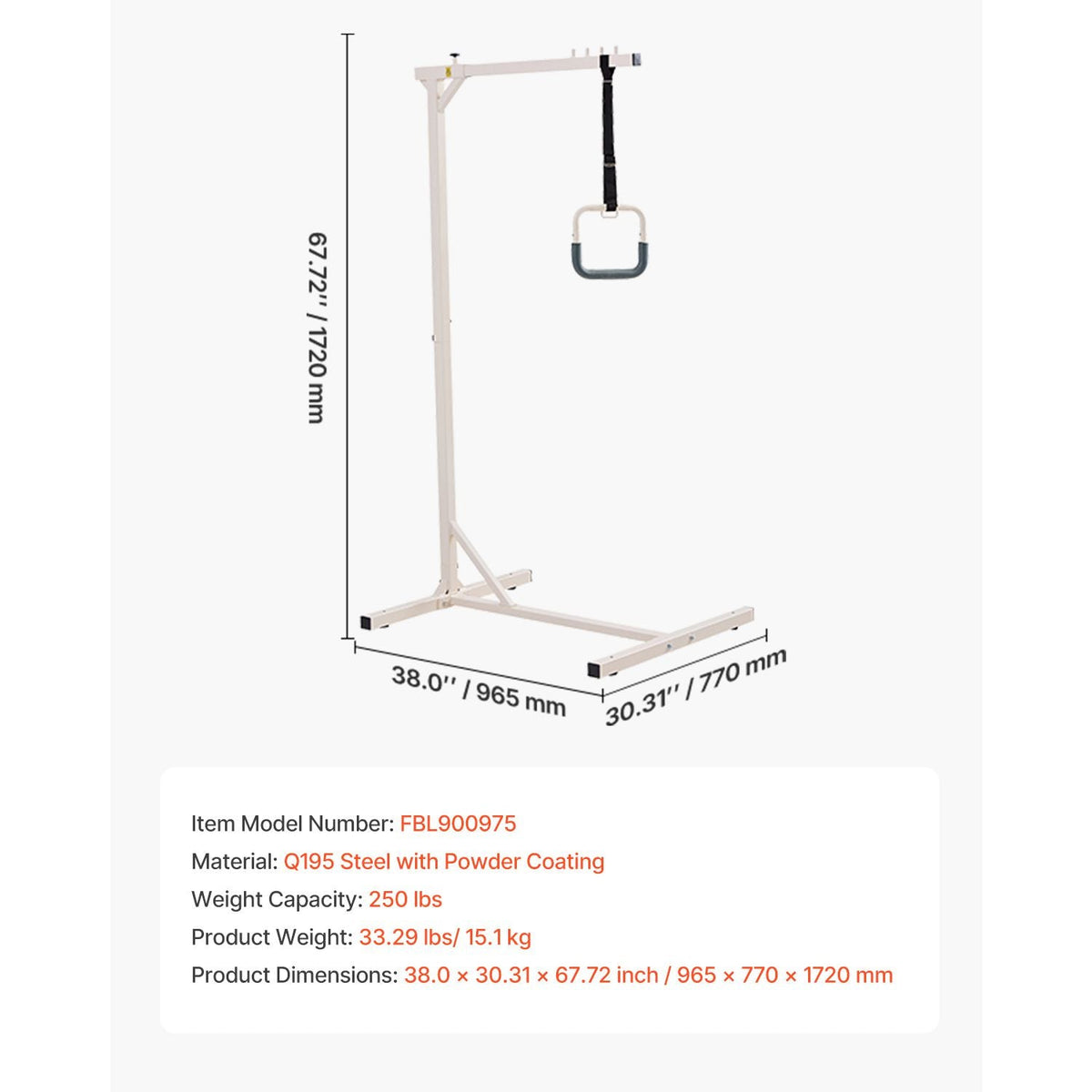 Trapeze Bar for Bed Mobility, Heavy-Duty Steel Free Standing Trapeze Bar 250 LBS Weight Capacity, Hospital Bed Pull Up Assist for Elderly & Disabled, Ideal for Hospitals, Nursing Home, Home Care