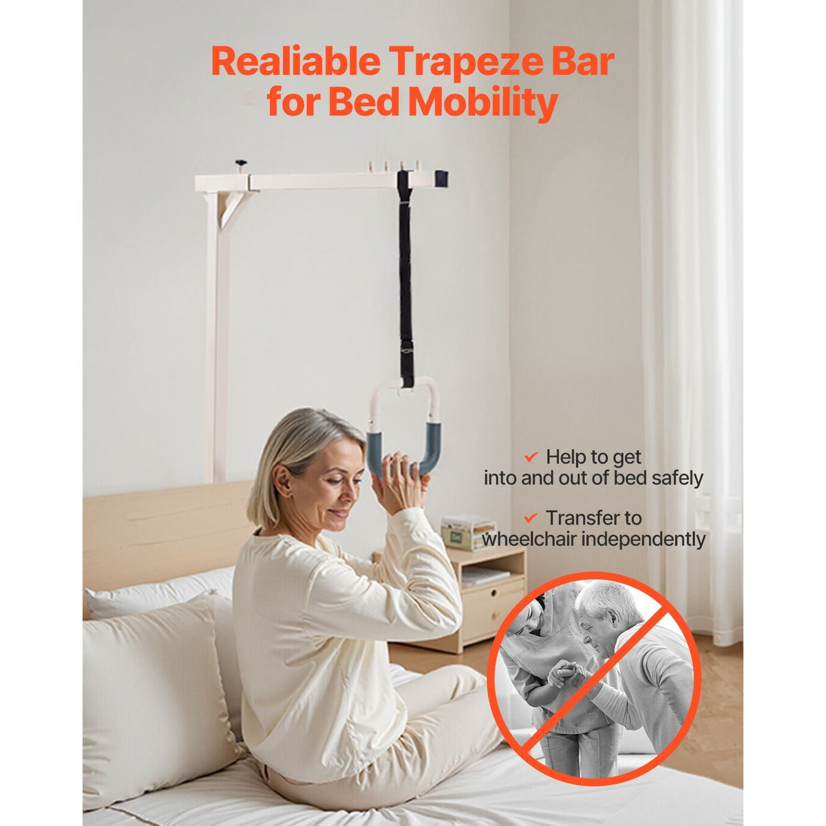 Trapeze Bar for Bed Mobility, Heavy-Duty Steel Free Standing Trapeze Bar 250 LBS Weight Capacity, Hospital Bed Pull Up Assist for Elderly & Disabled, Ideal for Hospitals, Nursing Home, Home Care